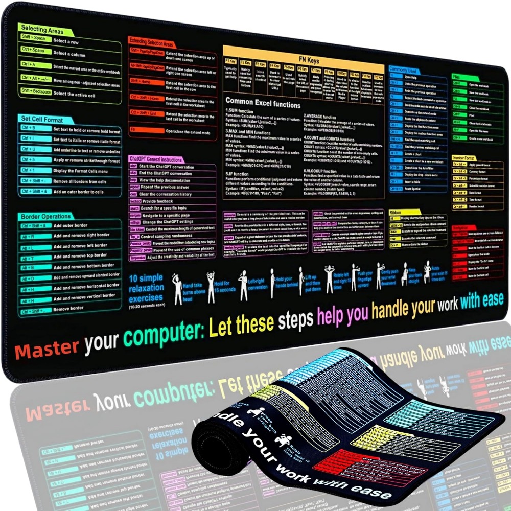 Gaming Keyboard And Mouse Pad - XL Excel Formulas and Shortcuts Desk