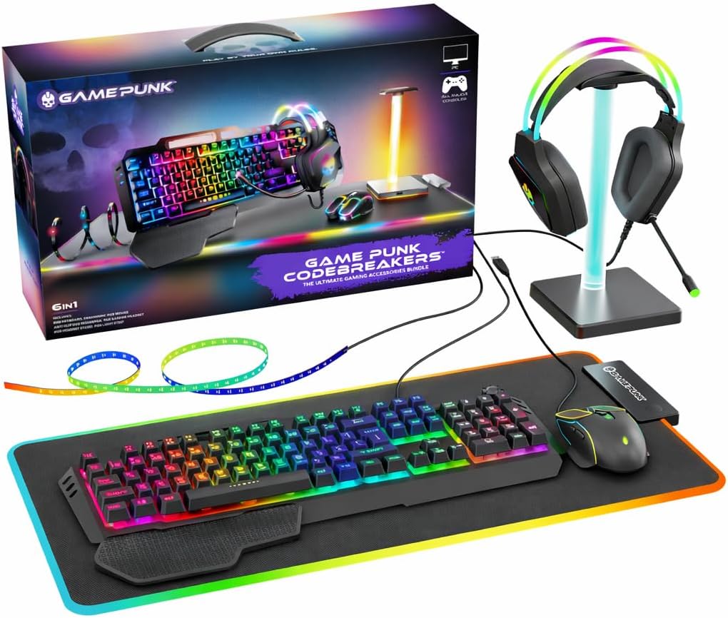 Gaming Keyboard Bundle - 6-Piece RGB Gaming Bundle: Mechanical Keyboard,