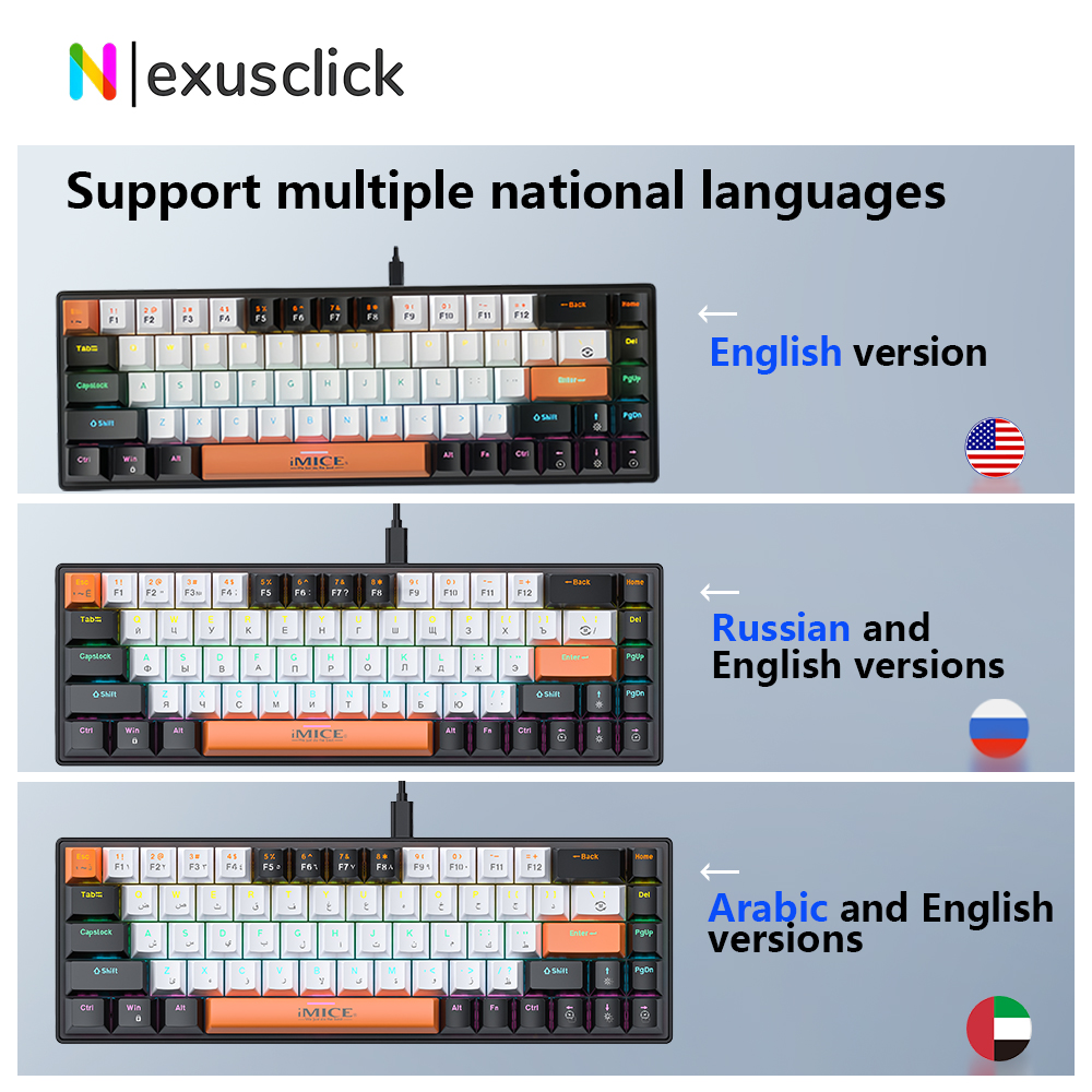 Gaming Keyboard Bundle - Multilingual Bundle USB Wired Mechanical Keyboard,68Key