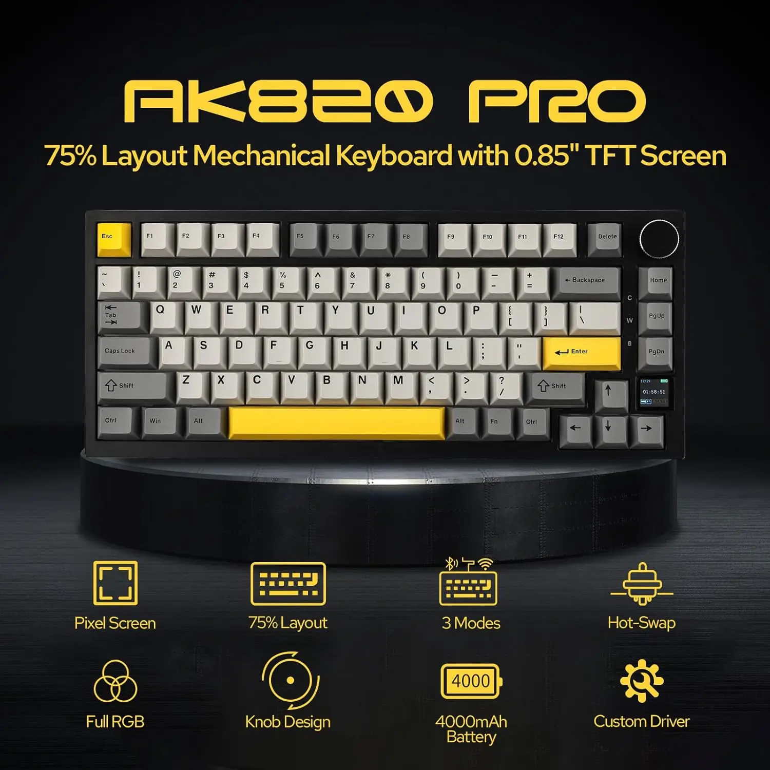 Gaming Keyboard Mechanical Wireless - AJAZZ AK820/AK820 PRO Triple-Mode Wired/Wireless 2.4G/Bluetooth