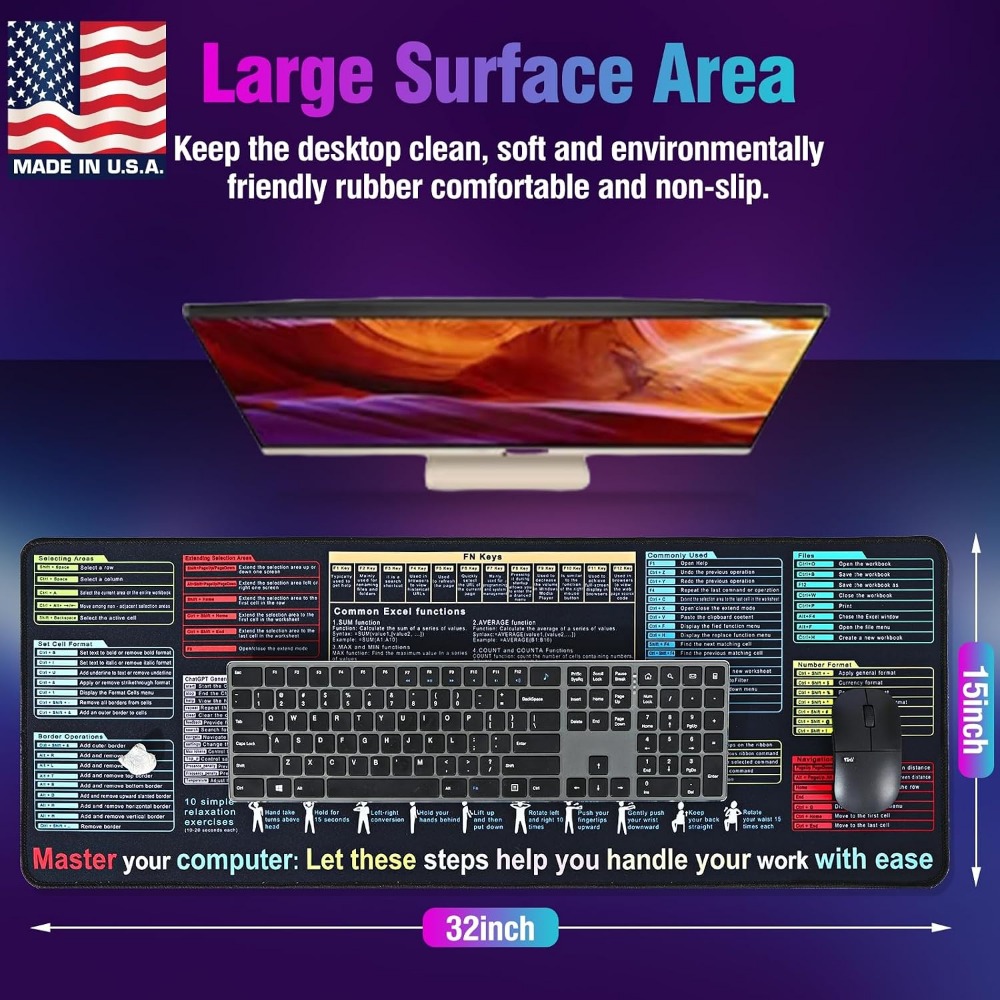 XL Excel Formulas and Shortcut - Gaming Keyboard And Mouse Pad avaliação e preço