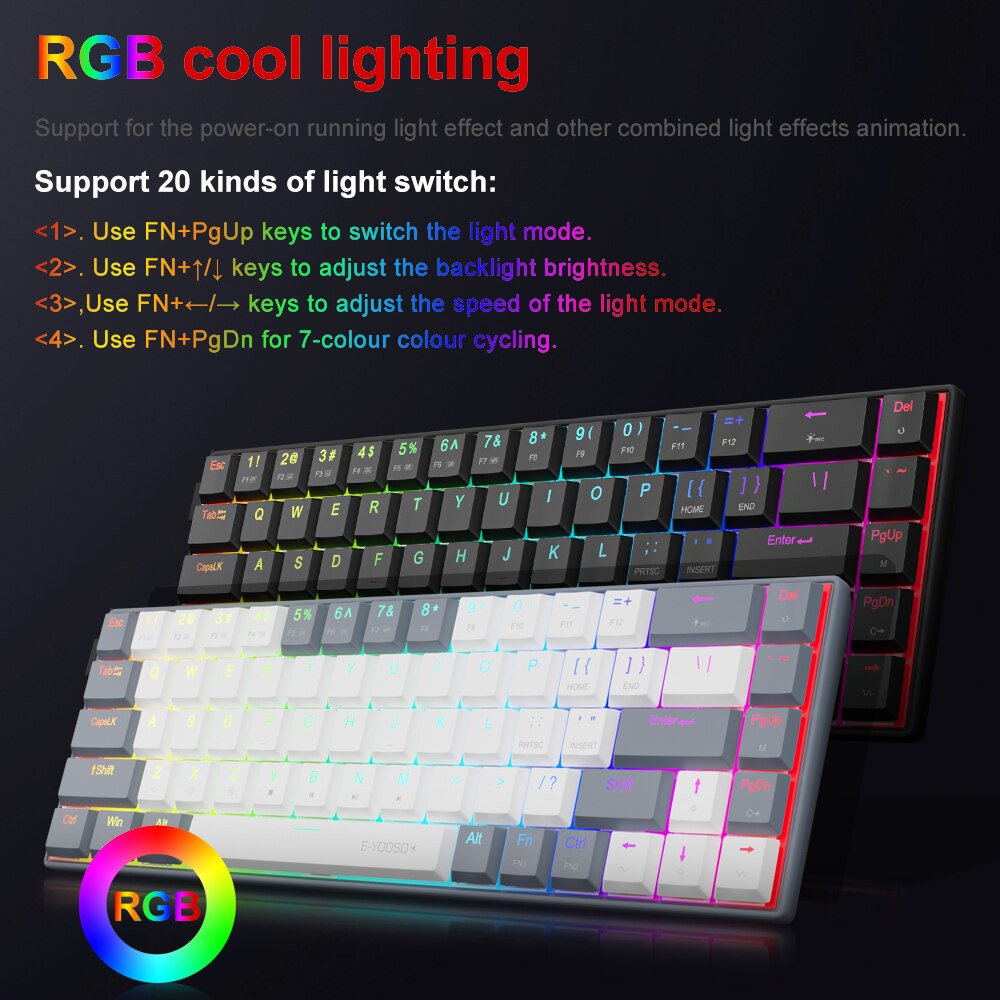 E-YOOSO A68 RGB Mini Slim USB  - Gaming Keyboard Mini Mechanical avaliação e preço