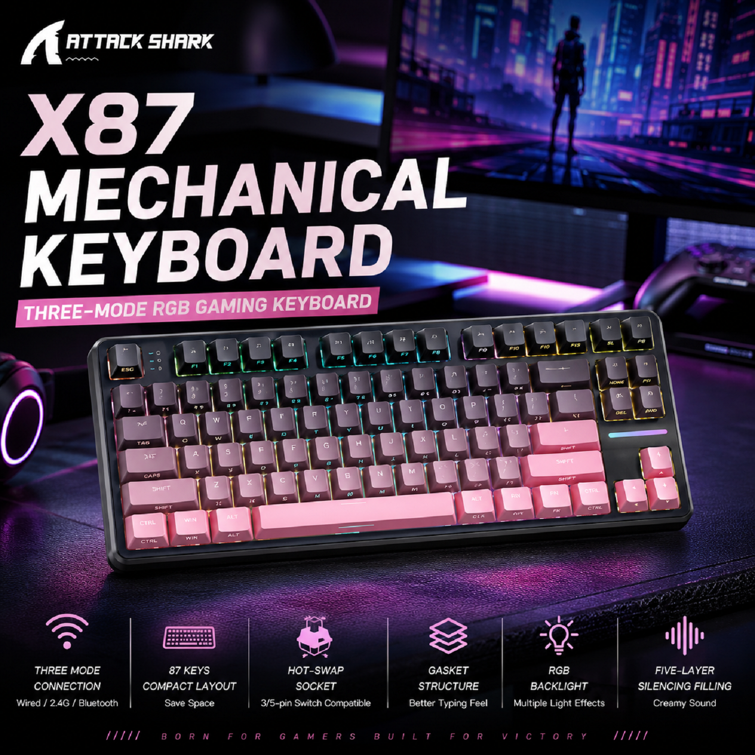 Attack Shark X87 Macro Drive G - Gaming Keyboard Mechanical avaliação e preço