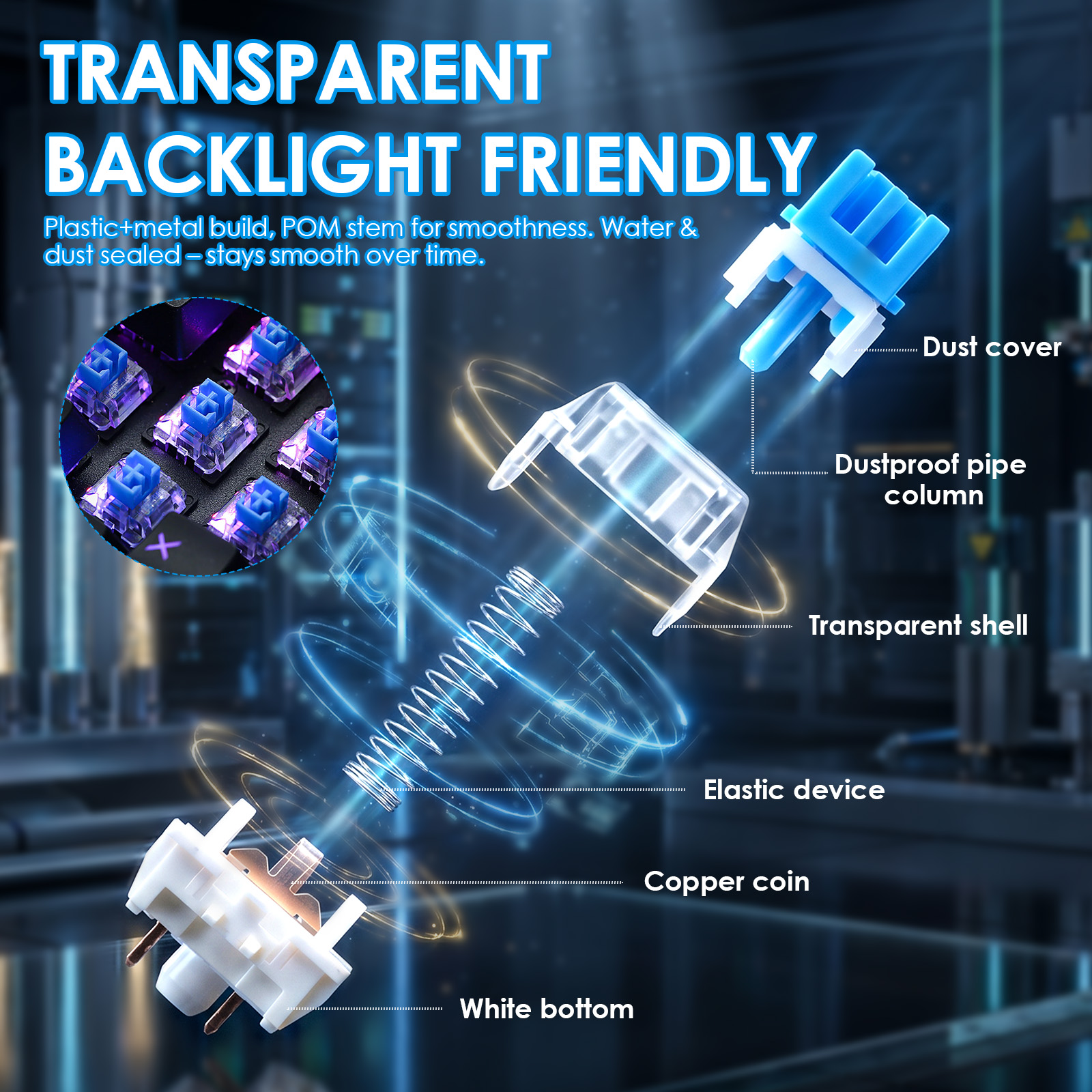 100Pack Clear RGB Backlight Me - Gaming Keyboard Blue Switches avaliação e preço