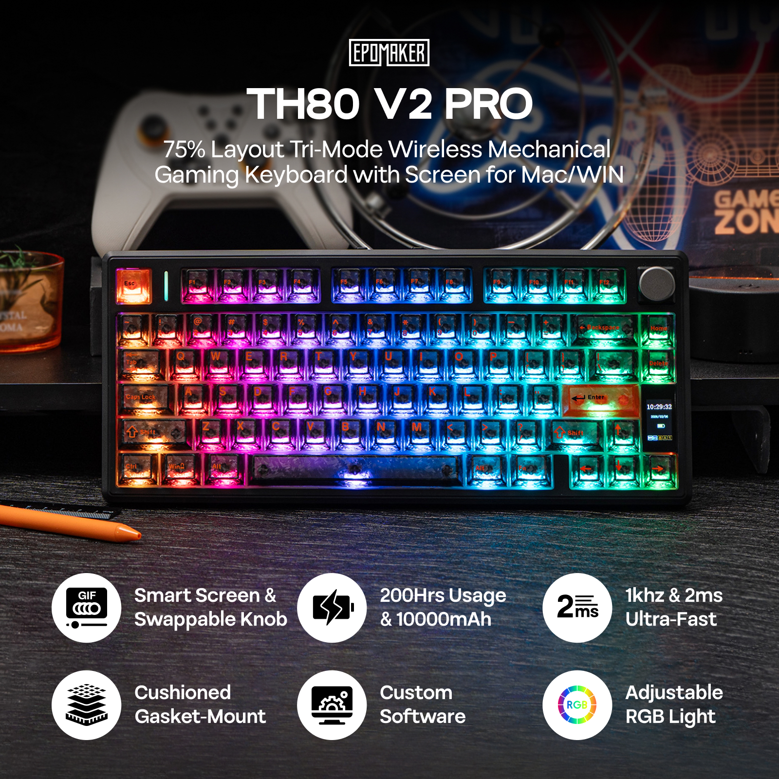 EPOMAKER TH80 V2 PRO 75% ANSI  - Gaming Keyboard Mechanical Wireless avaliação e preço