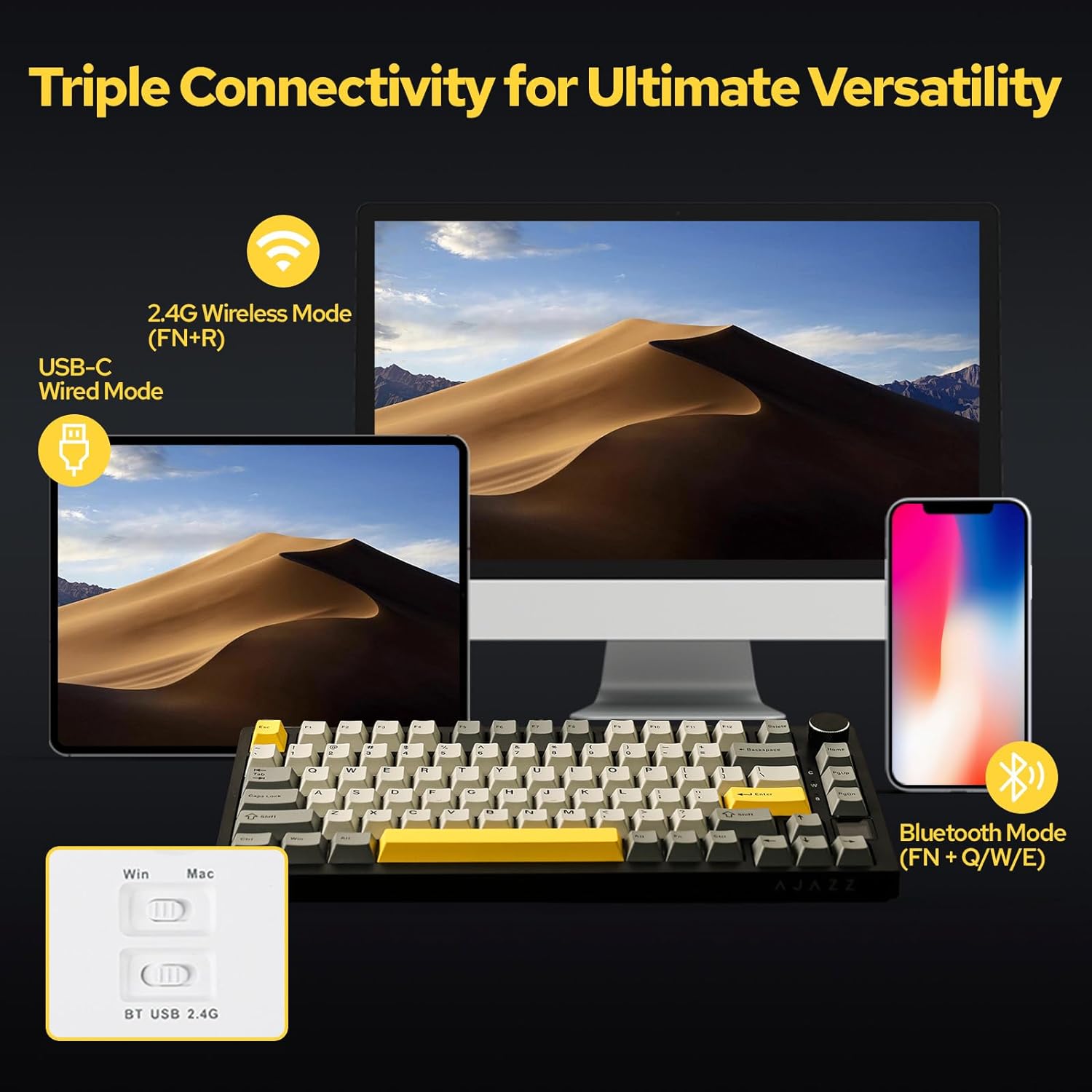 AJAZZ AK820/AK820 PRO Triple-M - Gaming Keyboard Mechanical Wireless avaliação e preço