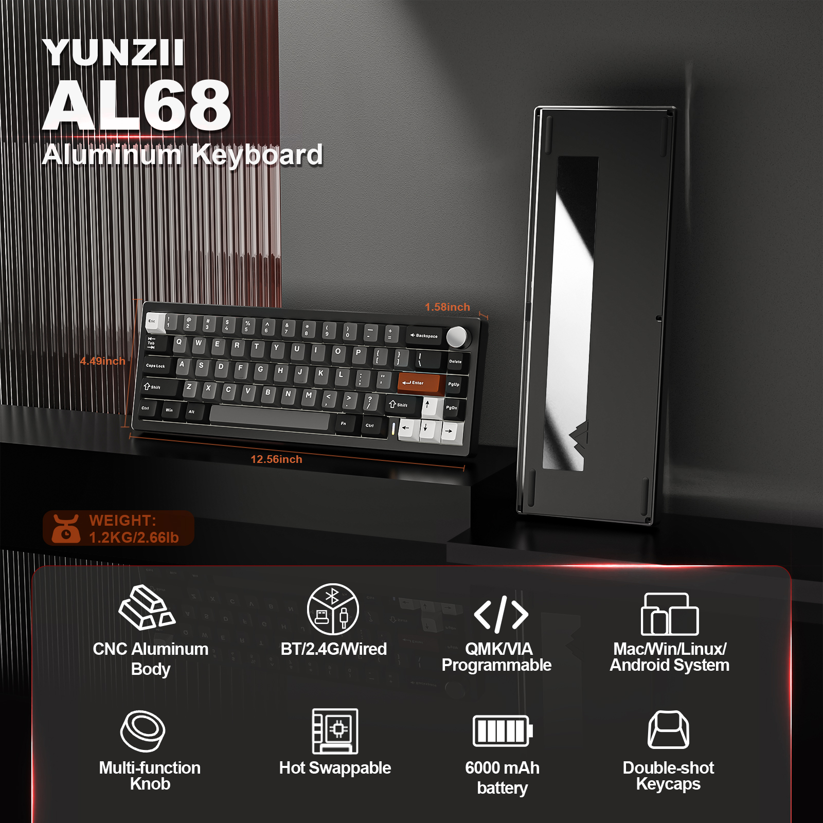 YUNZII AL68 Black QMK/VIA Mech - Gaming Keyboard Mechanical Wireless avaliação e preço