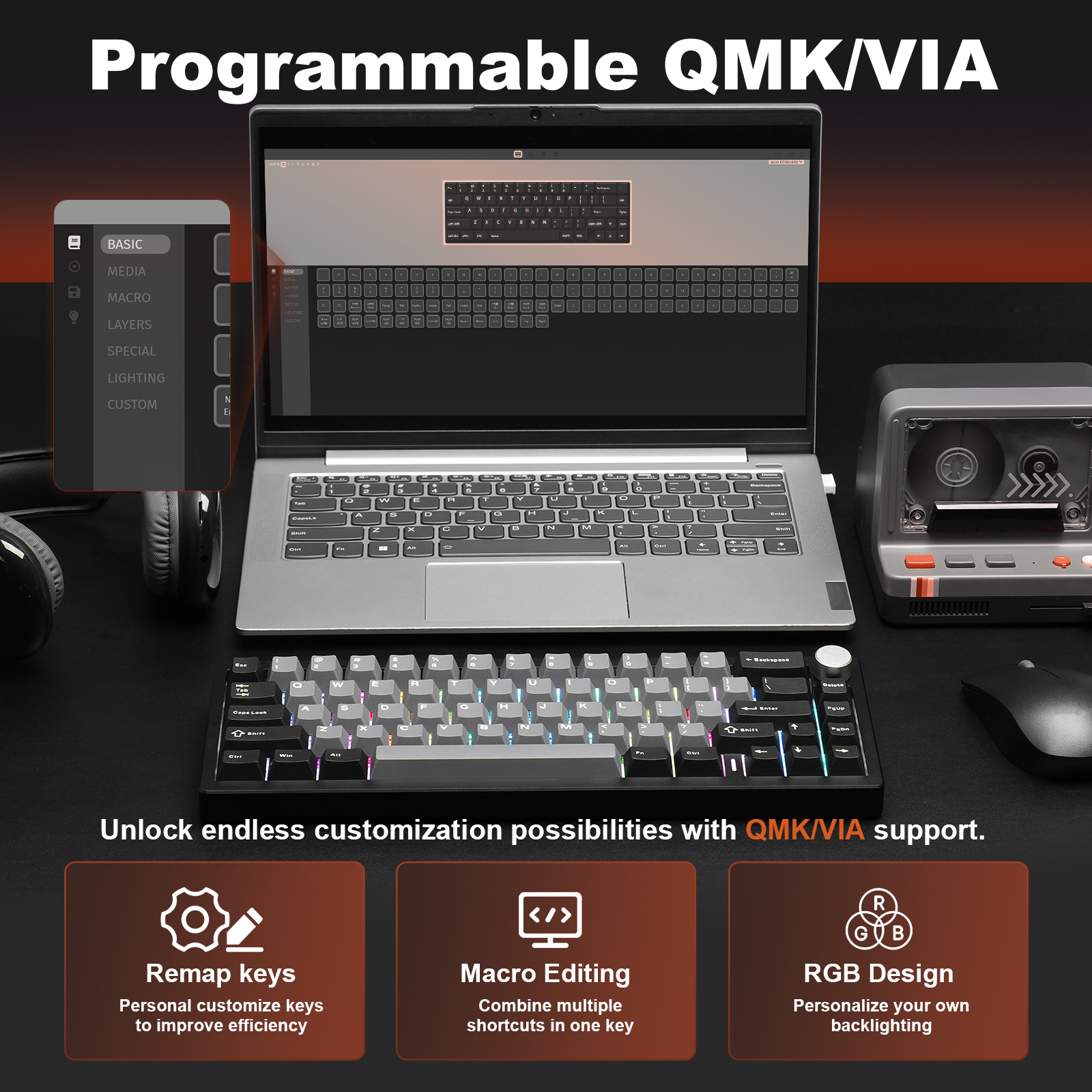 YUNZII AL68 Black QMK/VIA Mech - Gaming Keyboard Mechanical Wireless avaliação e preço